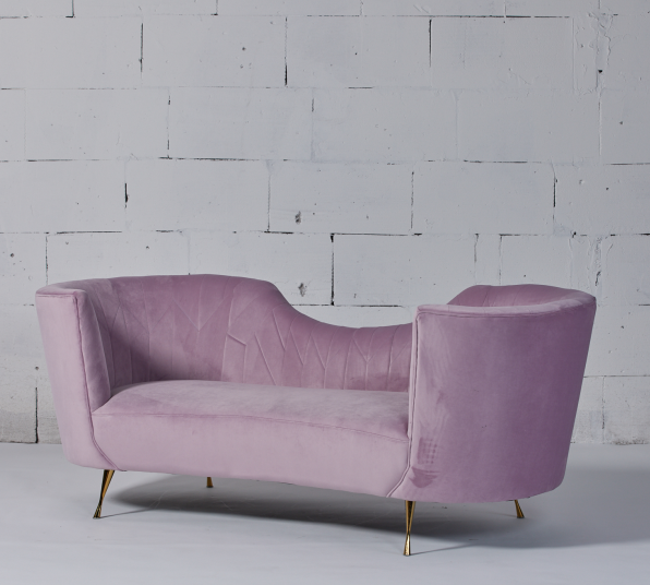 Sofá curvado original de veludo do rosa de bebê do arco de estofamento 3