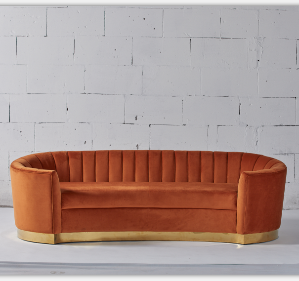 Sofá curvado da tela do estilo veludo alaranjado moderno europeu 2