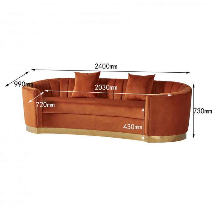 Sofá curvado da tela do estilo veludo alaranjado moderno europeu 3