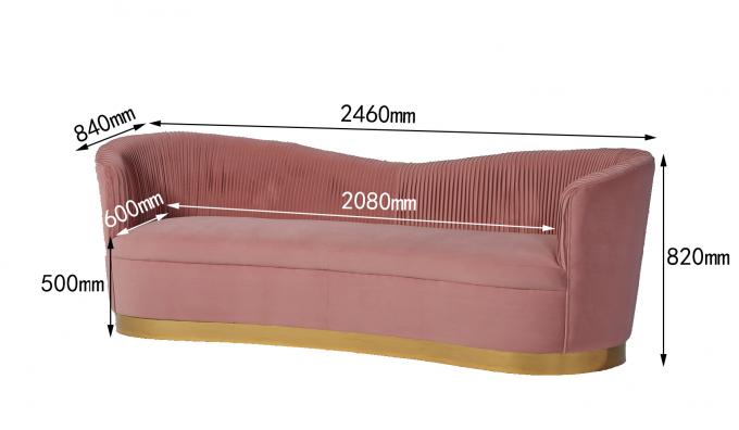 Rosa fumarento adornado sala de visitas Sofa With Metal Base de veludo 0