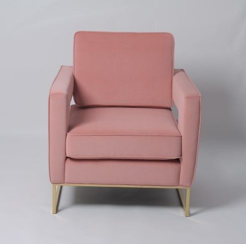 O lazer cor-de-rosa da sala de visitas de veludo arma os pés de Sofa Chair With Stainless Steel 0