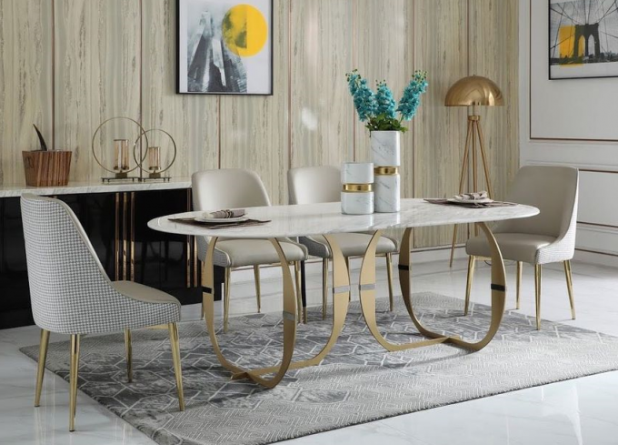 Mesa de jantar 160KG superior de mármore branca de aço inoxidável moderna 1