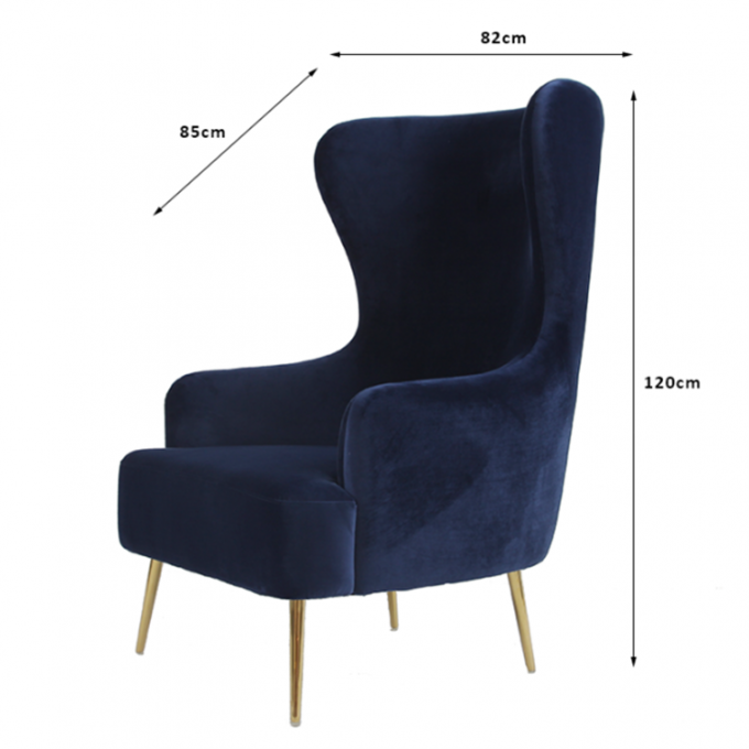 Única poltrona estofada de Blue Velvet com pé do metal 0