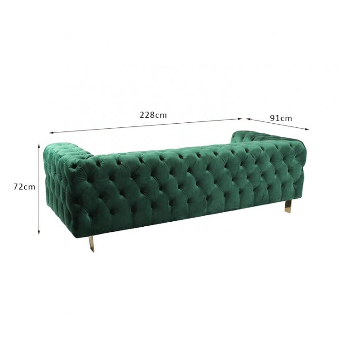 O alto densidade espuma botão Sofa With Metal Base de veludo de Seater da sala de visitas 3 0