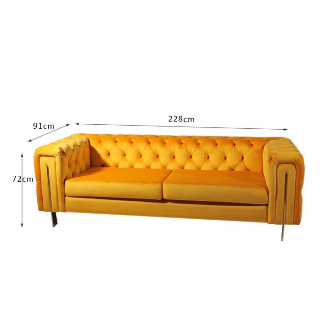 Comprimento de aço inoxidável do sofá 228CM da sala de visitas da tela moderna de veludo do estilo 0