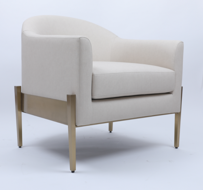 Poltrona para sala de estar de tecido branco, sofá de luxo, confortável, estrutura de metal dourado 0