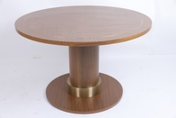 White Oak Veneer Metal Inlay Border Dining Table Pedestal Base With Metal Collar