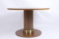 White Oak Veneer Metal Inlay Border Dining Table Pedestal Base With Metal Collar