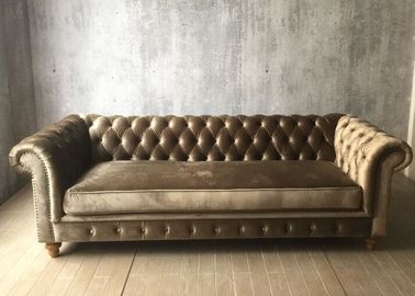 comprar Grey Crushed Velvet Sofa Three moderno Seater/estofamento Sofa Oak Wood da tela Fabricação em linha