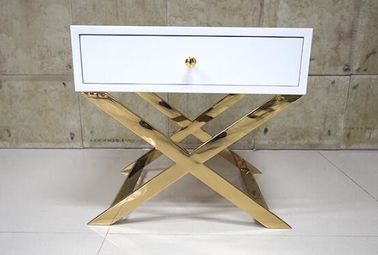 comprar Tabelas de cabeceira pintadas brancas do hotel do ouro com base lustrada do metal, brilho de 60% Fabricação em linha