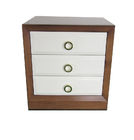 Walnut Wood Frame Bedroom Night Stands With 3 White Finish Front Panel Drawers