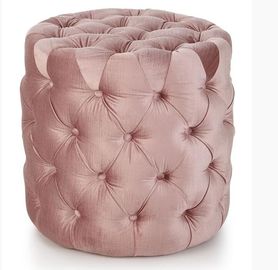 comprar Botão moderno de veludo do rosa do banco do otomano do quarto adornado em volta do tamborete do otomano Fabricação em linha