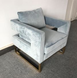 comprar Sofás da sala de visitas da tela de Blue Velvet e do coxim inflável com base de bronze dourada do metal Fabricação em linha