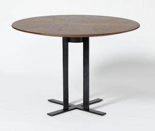 comprar Redonda superior sala de jantar do folheado de madeira da noz com base preta do metal Fabricação em linha