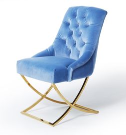 comprar A sala de jantar dourada da mobília dos pés do metal da cruz de X preside o botão da tela de Blue Velvet adornado Fabricação em linha
