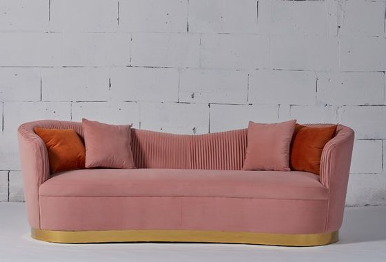 comprar Base cor-de-rosa de Sofa With Gold Stainless Steel da sala de visitas da tela de veludo Fabricação em linha