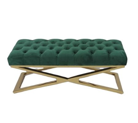 comprar Base de aço inoxidável adornada botão do banco do otomano do quarto de veludo Fabricação em linha