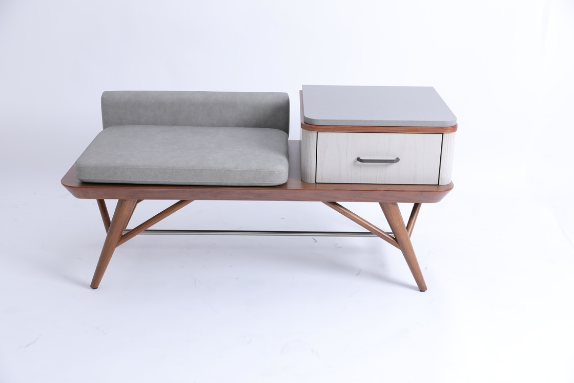 Hotel Bedroom Upholstery Luggage Bench With Drawer Solid Wood Legs