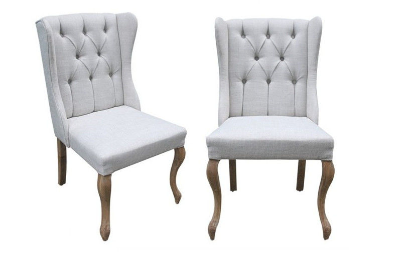 American Style Grey oak Wooden Fabric Chairs , Custom Tufted Dining Chair