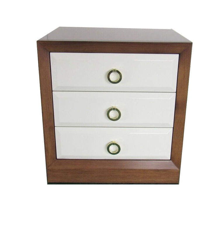 Walnut Wood Frame Bedroom Night Stands With 3 White Finish Front Panel Drawers