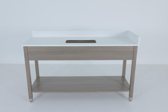 Bom preço Ferrule de metal de pedra branca de topo e backsplash Vanity com prateleira de madeira on-line