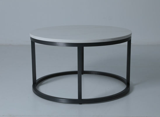 Bom preço Simples e elegante mesa de café redonda de pedra e base de aço para sala de estar on-line