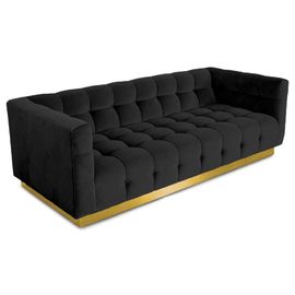 Bom preço Sofá clássico luxuoso da sala de visitas de veludo do preto do recliner da mobília europeia com base dourada do metal on-line