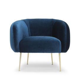 Bom preço Poltrona azul de veludo do pé de aço inoxidável clássico europeu do metal da mobília on-line