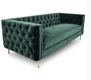 Bom preço A sala de visitas da mobília da casa deita 3 Seat Sofa Green Velvet Fabric Upholstered on-line