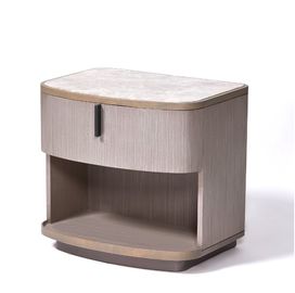 Bom preço A cabeceira superior de mármore natural do hotel apresenta o folheado cortado de um quarto Nightstand da madeira de carvalho on-line
