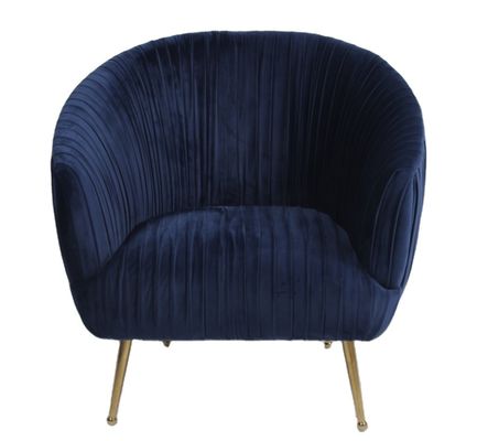 Bom preço Poltrona azul moderna da tela de veludo de 88CM com pés de aço inoxidável on-line