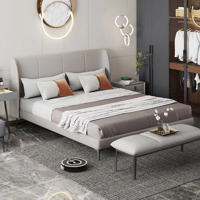 Mobília do quarto do hotel de luxo da cama gêmea com a cama do couro da madeira maciça 1