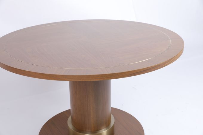 Base do suporte da mesa de jantar da beira do embutimento do metal do folheado do carvalho branco com colar do metal 0