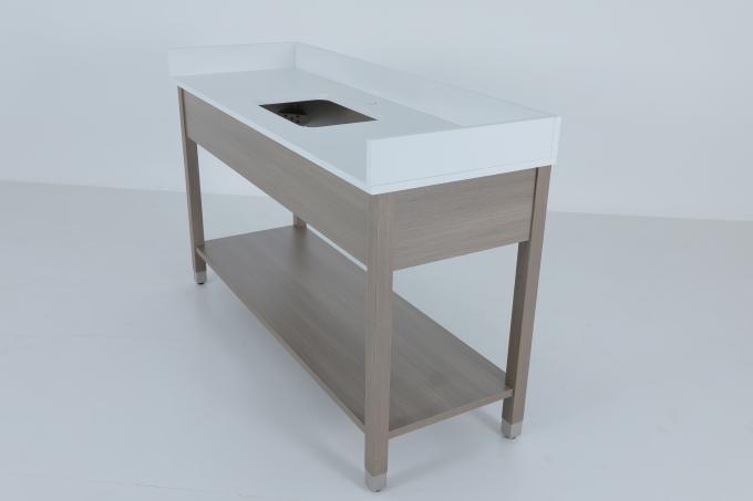 Ferrule de metal de pedra branca de topo e backsplash Vanity com prateleira de madeira 1