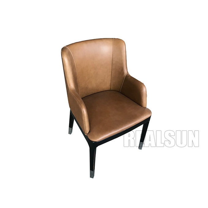 O jantar moderno do couro do plutônio do estilo preside a base de madeira do pé do metal para a sala de visitas 0