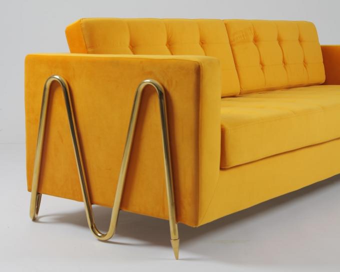 Tela moderna Sofa Couch de veludo da sala de visitas 2240x960x820mm 4