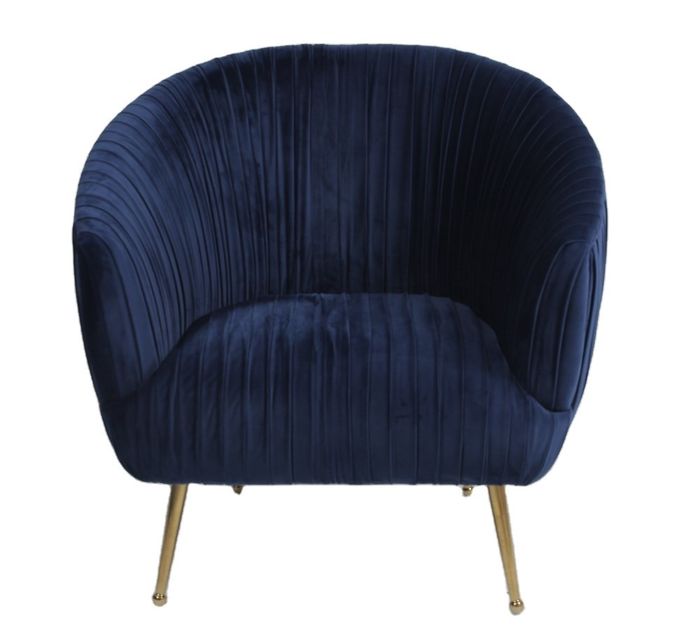 Poltrona azul moderna da tela de veludo de 88CM com pés de aço inoxidável 1