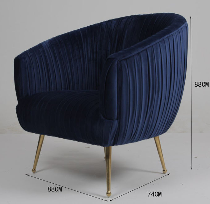 Poltrona azul moderna da tela de veludo de 88CM com pés de aço inoxidável 0