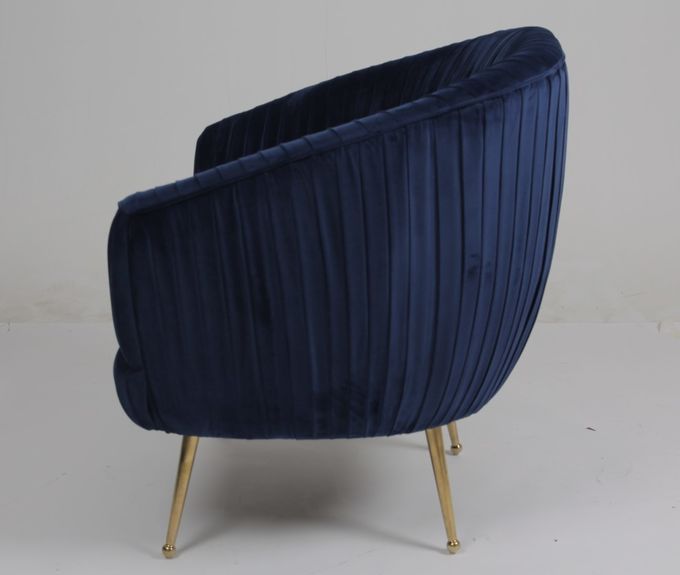 Poltrona azul moderna da tela de veludo de 88CM com pés de aço inoxidável 4