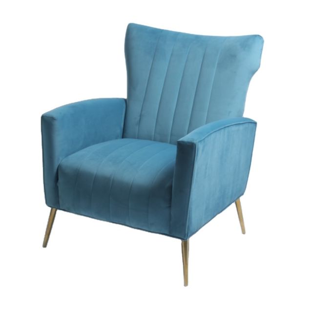 Poltrona moderna de Blue Velvet com pés de aço inoxidável 4