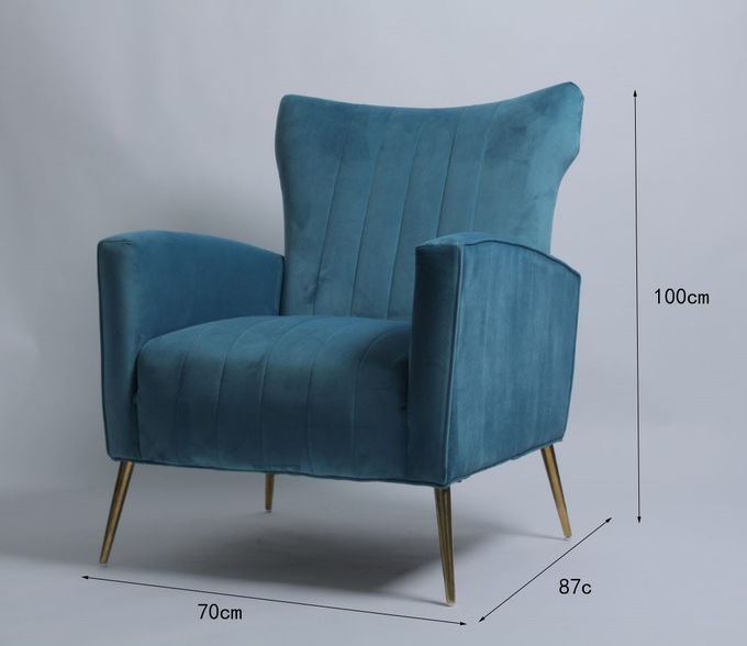 Poltrona moderna de Blue Velvet com pés de aço inoxidável 1