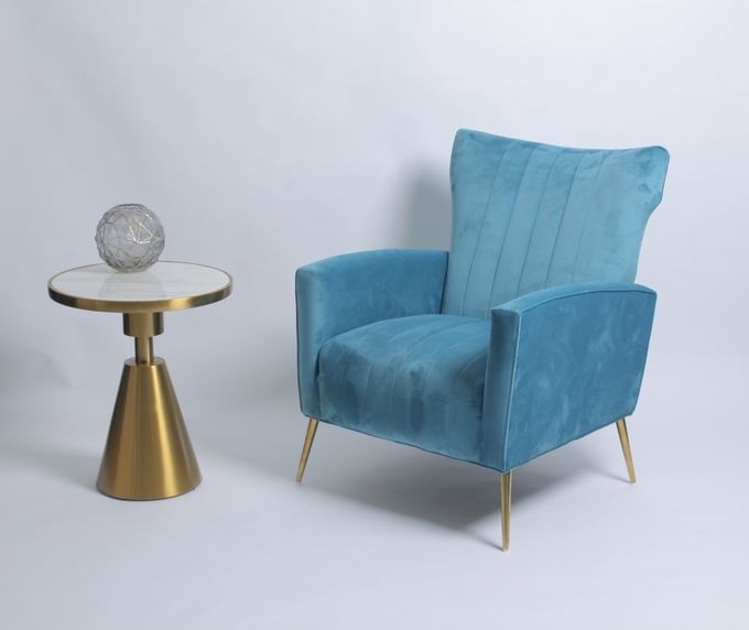 Poltrona moderna de Blue Velvet com pés de aço inoxidável 0