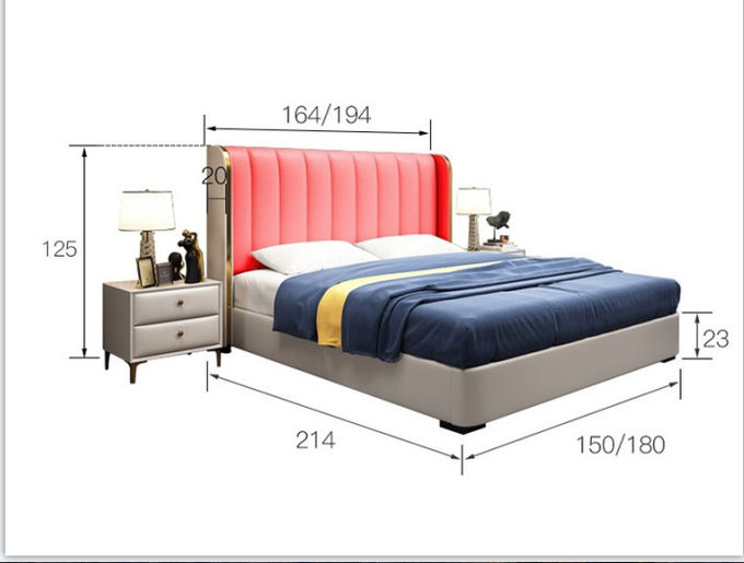 Mobília moderna do quarto do hotel da cama de casal de couro luxuosa clara cama de um casamento de 1,8 m 0